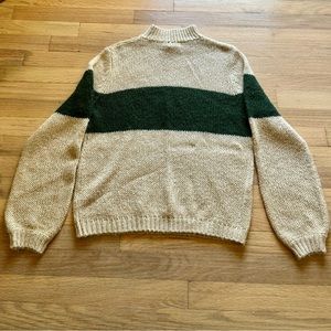 Color Block Mock Neck Sweater | Roolee | Cream and Forrest Green | Size M